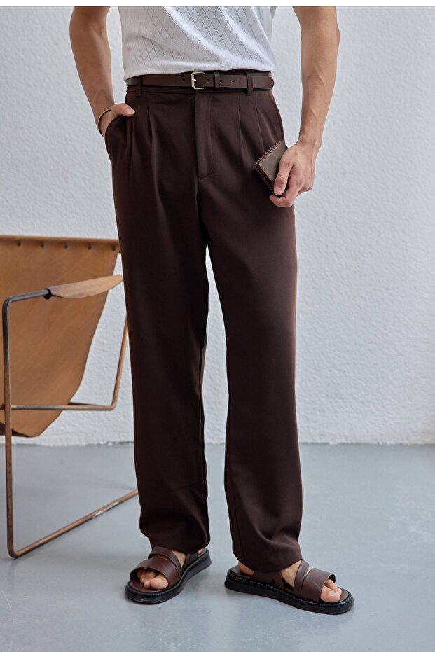 Durry Brown Men's Double Pleated Baggy Pants