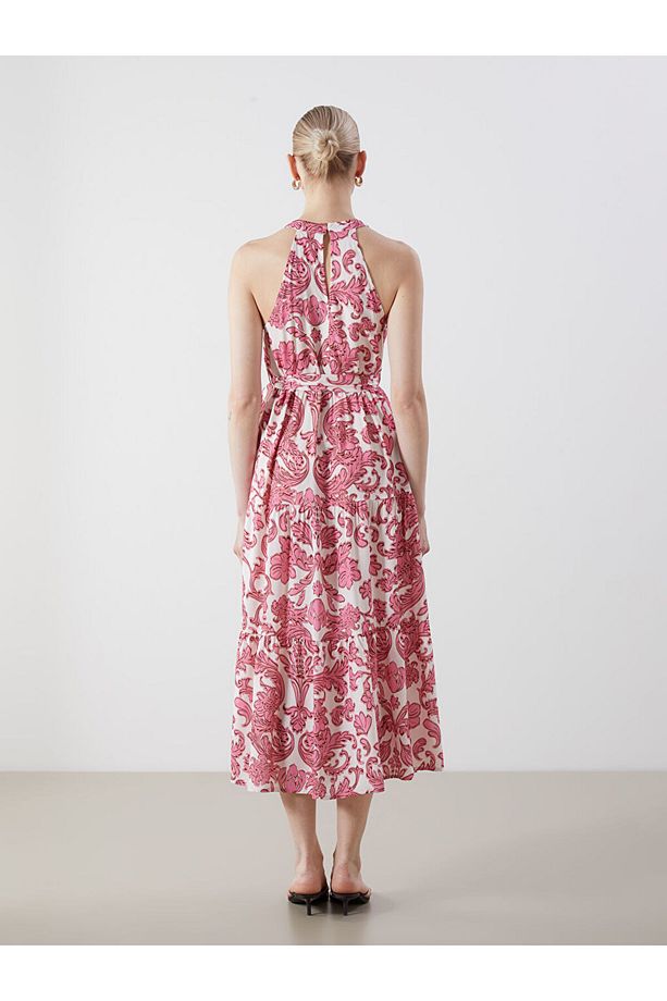Halter Yaka Çiçekli Elbise - 4