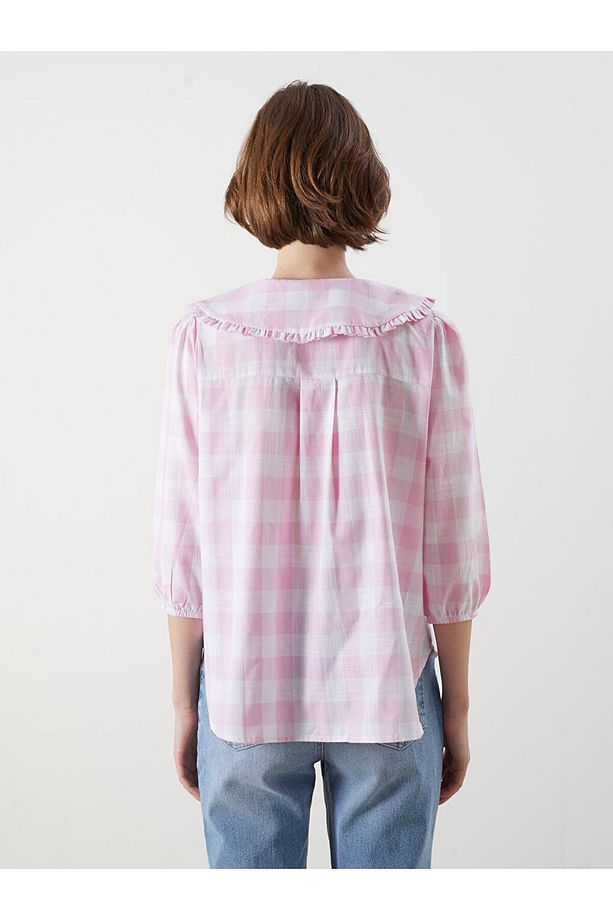 Bebe Yaka Ekose Oversize Kadın Gömlek - 4