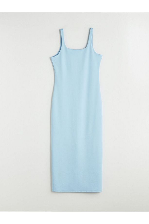 Mavi U Yaka Bodycon Elbise - 6