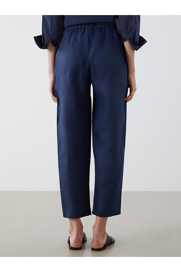 LCW Beli Lastikli %100 Keten Kadın Pantolon Fast Moda - 4