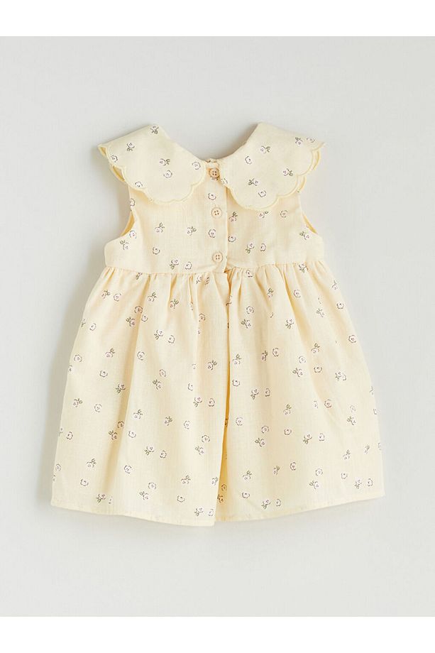 Bebe Yaka Çiçekli Kız Bebek Elbise - 3