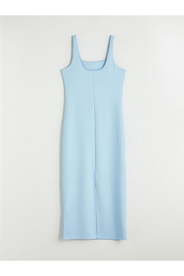 Mavi U Yaka Bodycon Elbise - 5