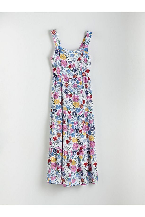Yeni Sezon Kare Yaka Cicekli Poplin Elbise - S5MT39Z8 - 5