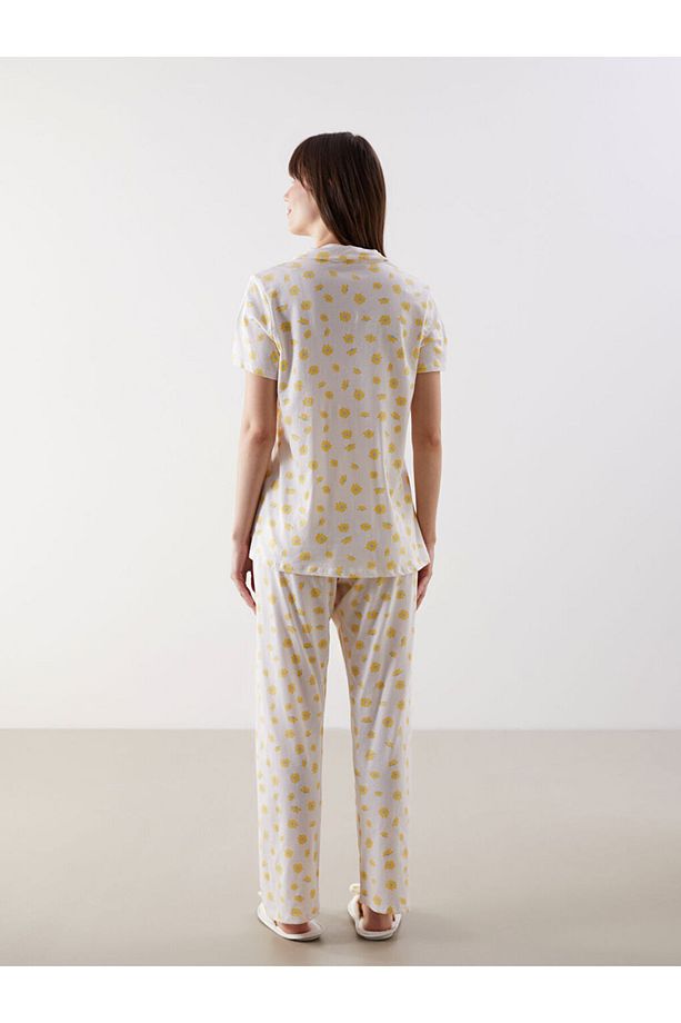 Gömlek Yaka Çiçekli Hamile Pijama Takımı - 4