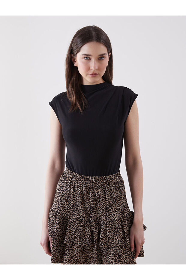 Black Stand Collar Women's Bodysuit