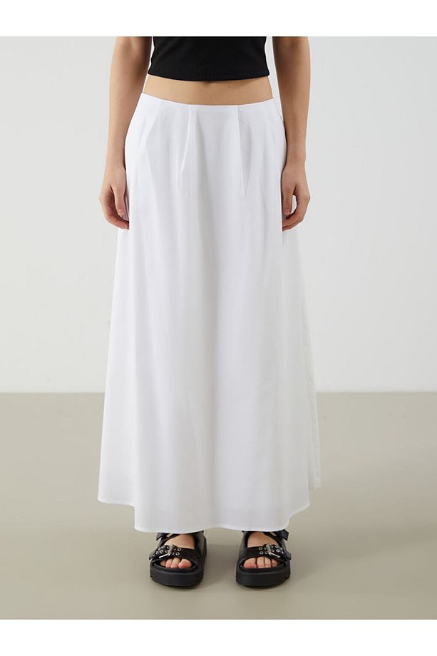 Beli Fermuarlı Poplin Etek - 2