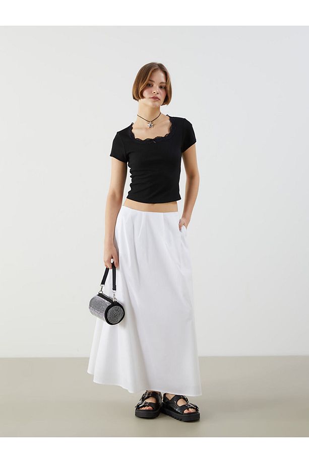 Beli Fermuarlı Poplin Etek - 1