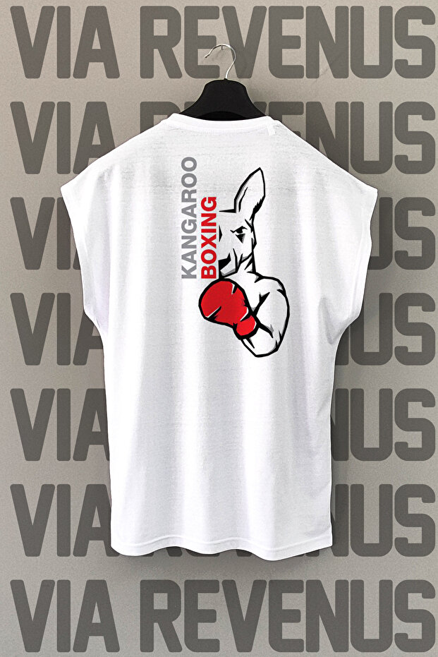 تيشيرت رياضي برقبة دائرية وأكمام مطبوعة من Kangaroo Boxing