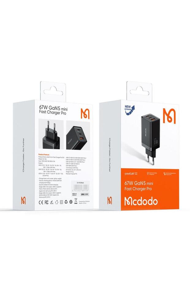 Incarcator Retea GaN5 Mini Pro Fast Charger 67W, Port 2xType-C+ 1xUSB-A, EU Plug, Black - 7