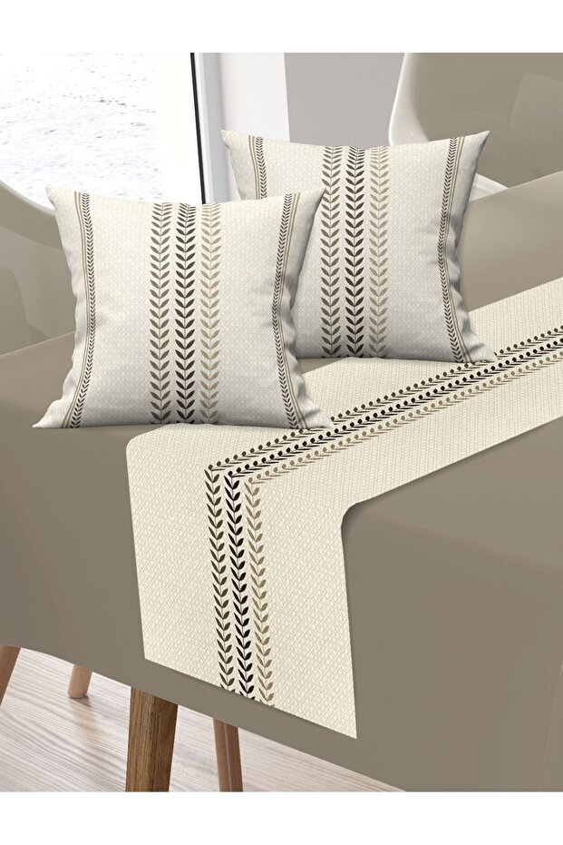 Directional Striped Micro Fiber Fabric, Balcony, Garden, Kitchen Runner and 2-Piece Throw Pillow Cover Set