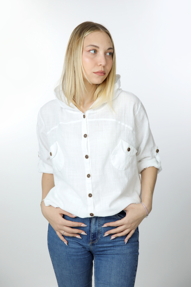 Women's 100% Cotton Hooded Shirt