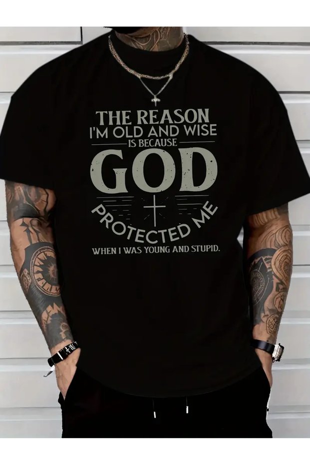 Unisex God Protected Me Printed Oversize Crew Neck T-Shirt