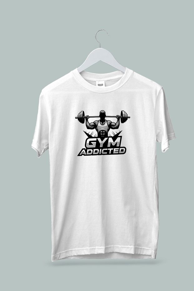 Women Men Unisex Adult Gym Fitness Addicted Printed White Gray Tshirt T-Shirt