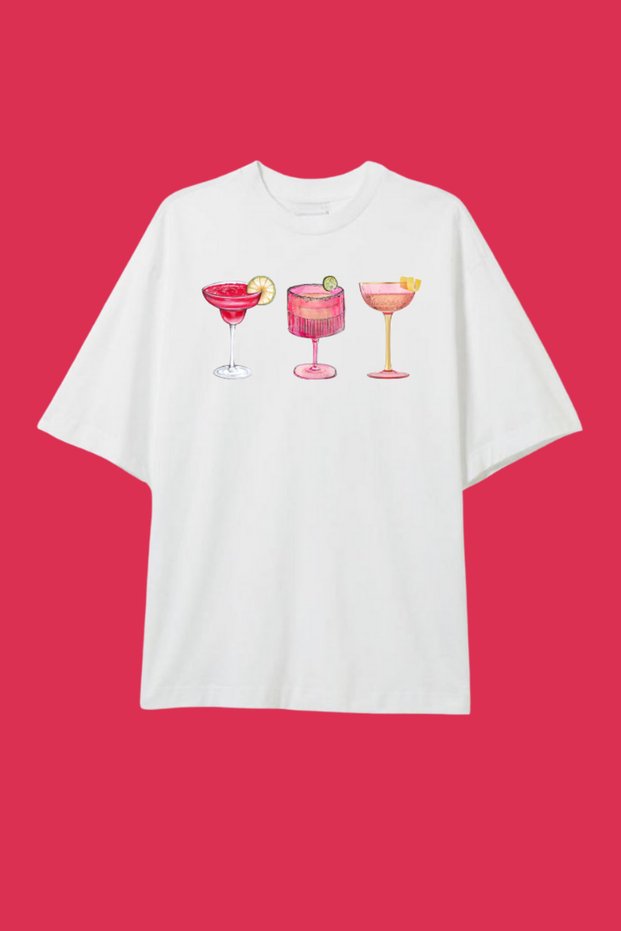 تي شيرت كبير الحجم مطبوع عليه COCTAIL'S