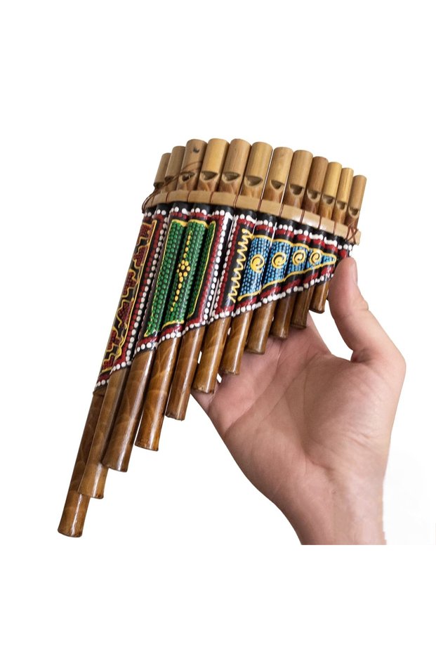 Natural Wood Pan Flute Aboriginal Pattern Handmade Harmonica Rhythm Musical Instrument Authentic Decor
