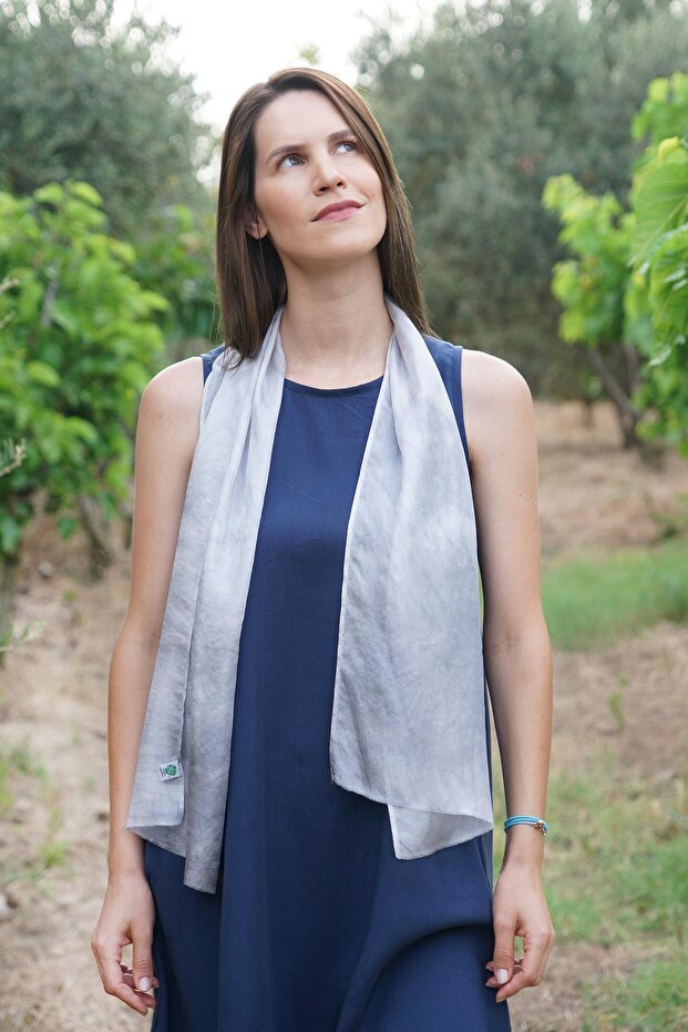 100% Pure Silk Hand Painted Scarf - Special Design 35X140Cm - Gray