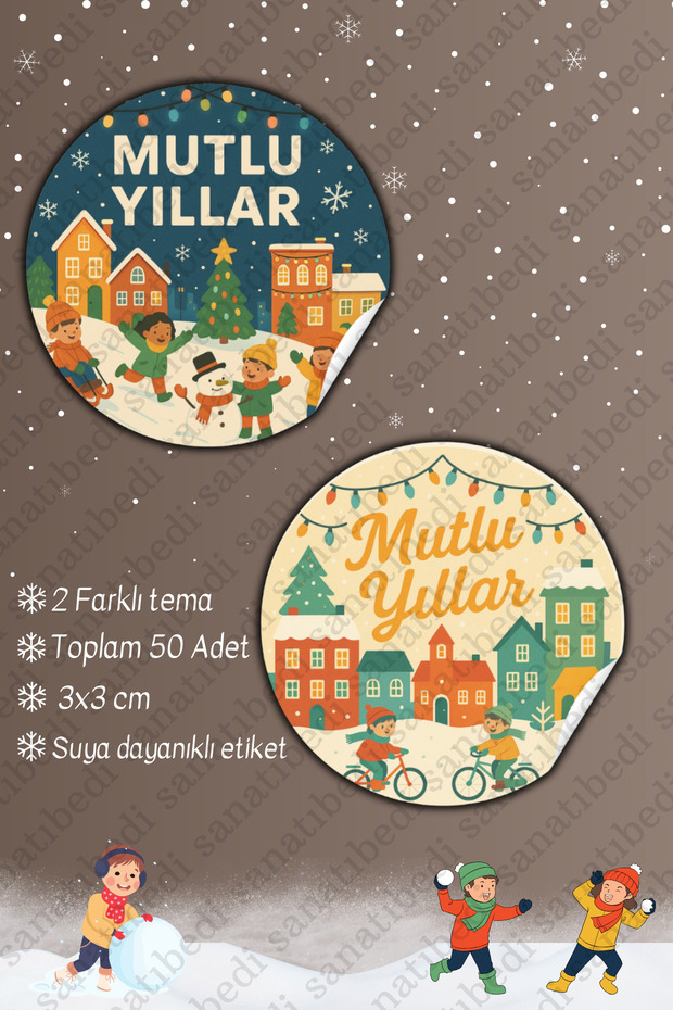 Happy New Year Sticker 3 cm 50 Pieces - Waterproof New Year New Year Sticker - Gift Packaging