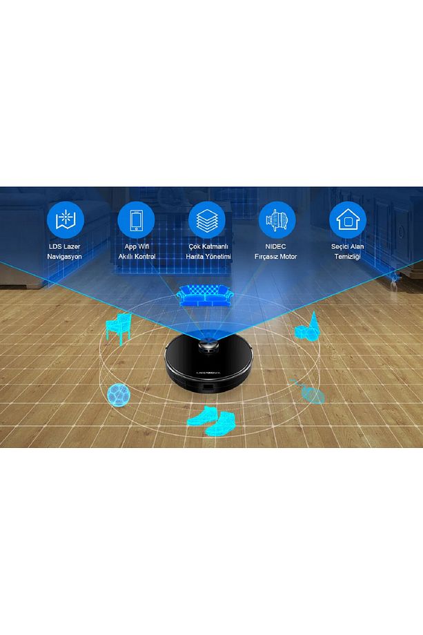 XR500 Robot Süpürge LDS Lazer Navigasyon 6500Pa Emme 2si 1 Arada Vakumlama ve Paspaslama 3000mAh pil - 5