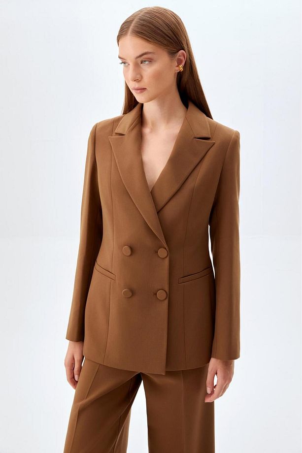 Cepli Kruvaze Ceket Pantolon Takım Camel - 3