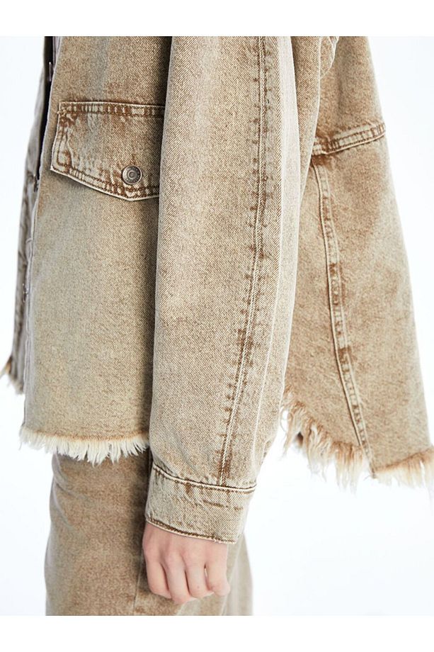 LCW Vision Gömlek Yaka Oversize Kadın Jean Ceket - 3