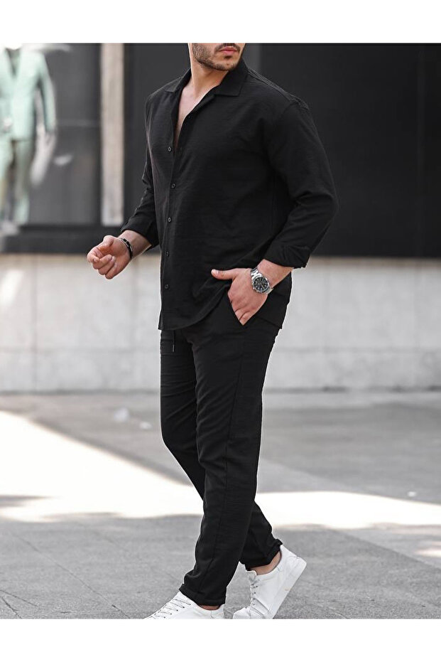 2'li Alt Üst Keten Gold Takım Yazlık Gömlek ve Pantolon - 3