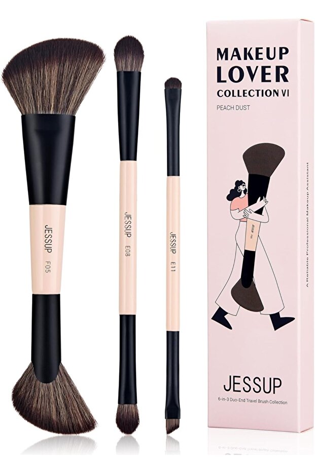 Travel Makeup Brushes Set 6-in-3 Double Sided Contour Brush Dual Ended Eyeshadow Brush T507 - 1