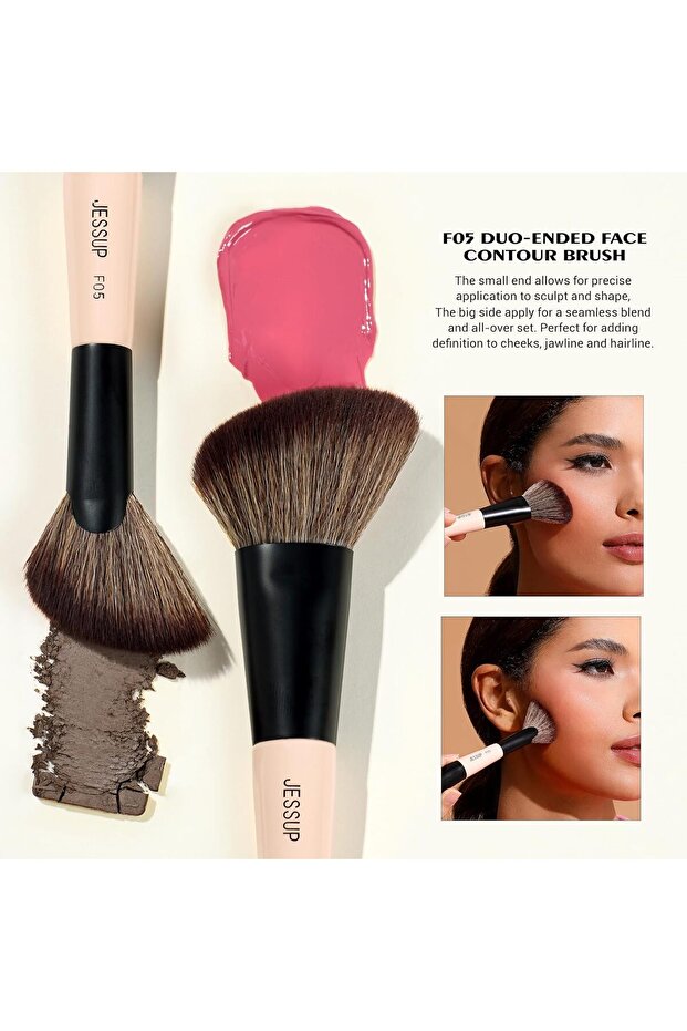 Travel Makeup Brushes Set 6-in-3 Double Sided Contour Brush Dual Ended Eyeshadow Brush T507 - 4