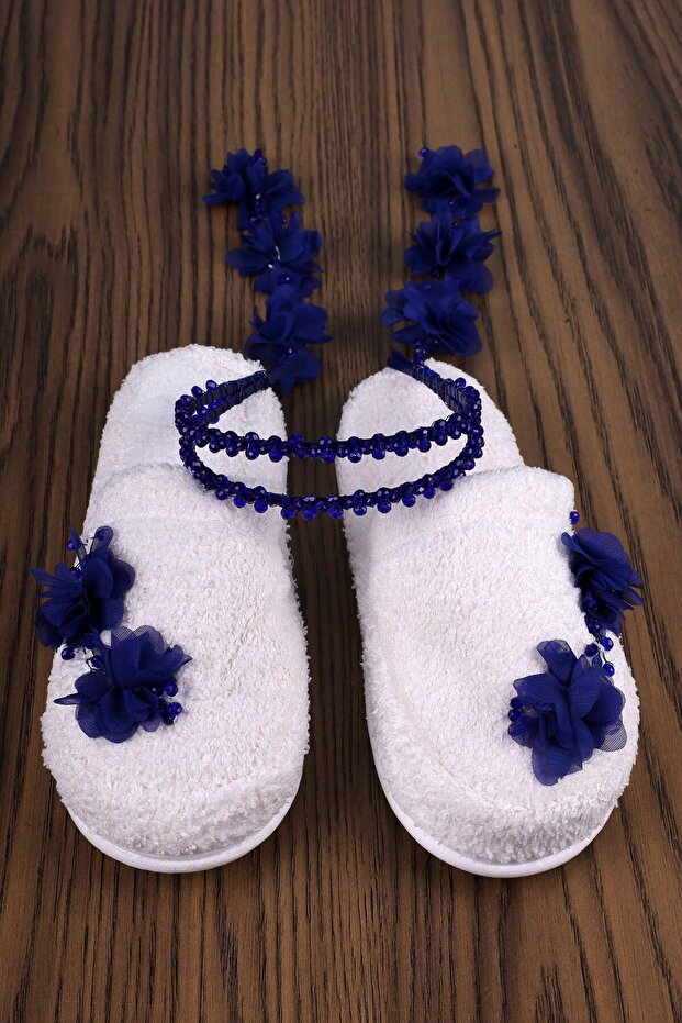Dark Blue Dangling Earrings Crown and Slippers 1014
