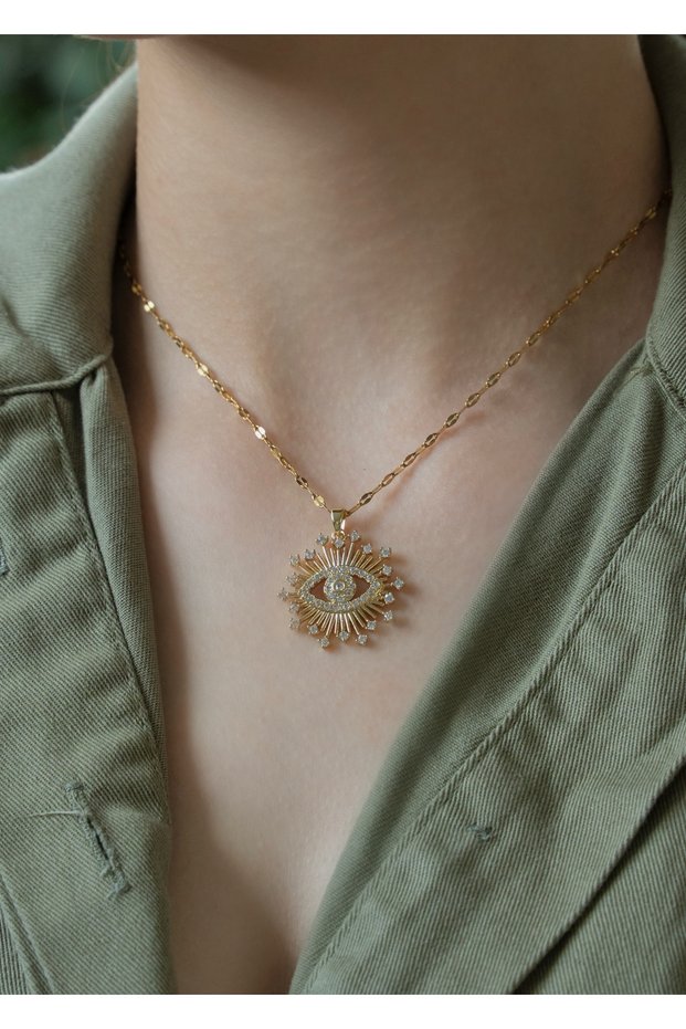 Sihra Accessories Steel Eyelash Eye Necklace Gold Color Necklace