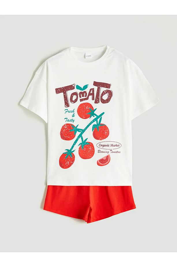 LCW Kids Ekru Bisiklet Yaka Kız Çocuk Şortlu Pijama Takımı - 1