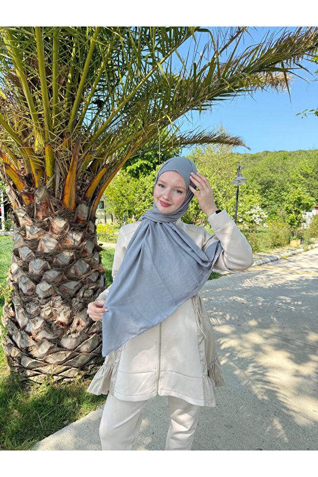 شال قطن جاز رمادي - 4