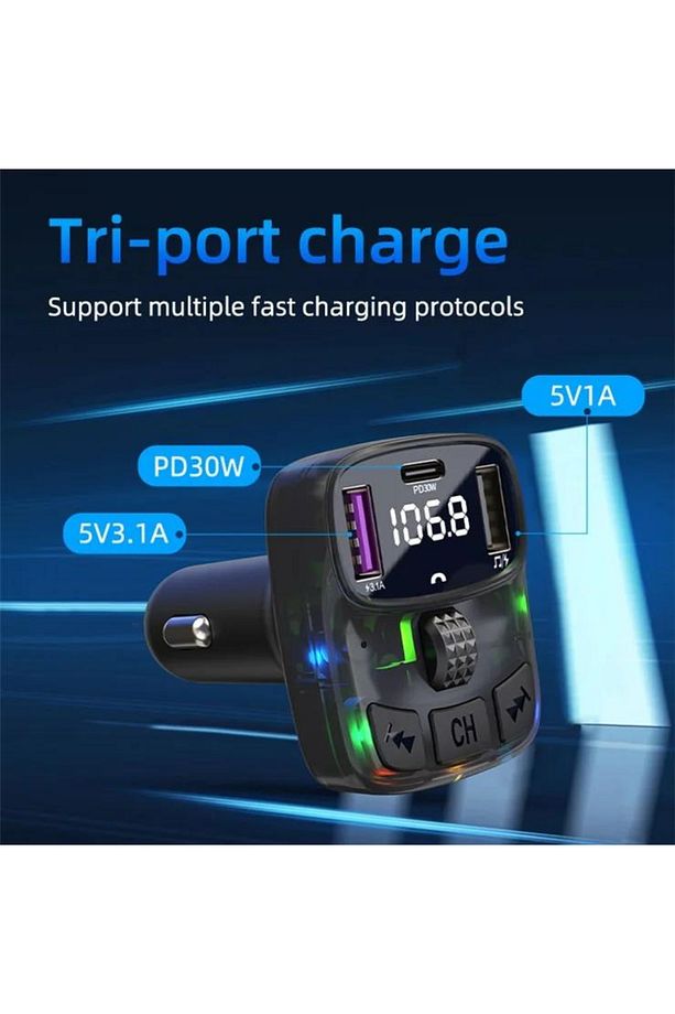 Bluetooth Fm Transmitter Araç Kiti C-56| 30w Hızlı Şarj, Oto Çakmaklık, Usb Type-c, Mp3 Çalar, Radyo - 4