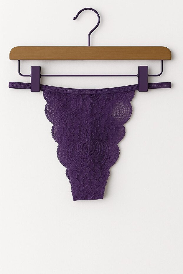 Mor Dantel Kadın String - 1