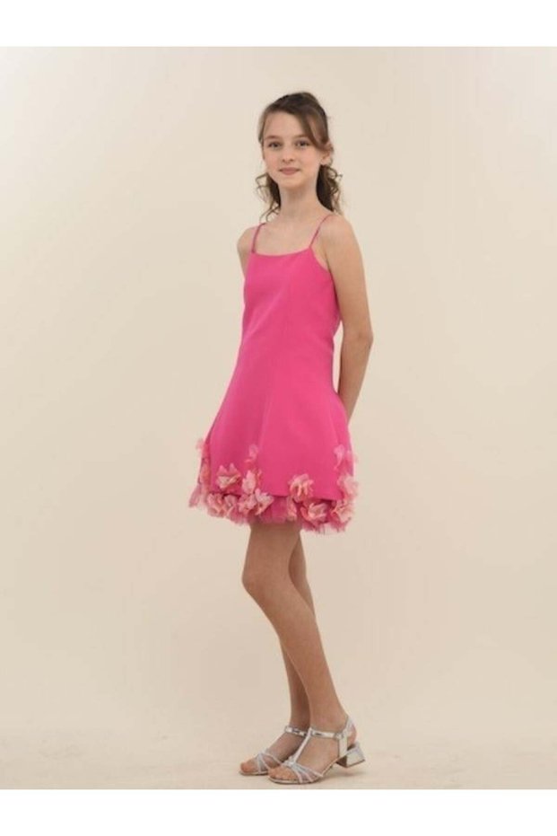 Girl's Floral Short Design Evening Dress with Rope Straps