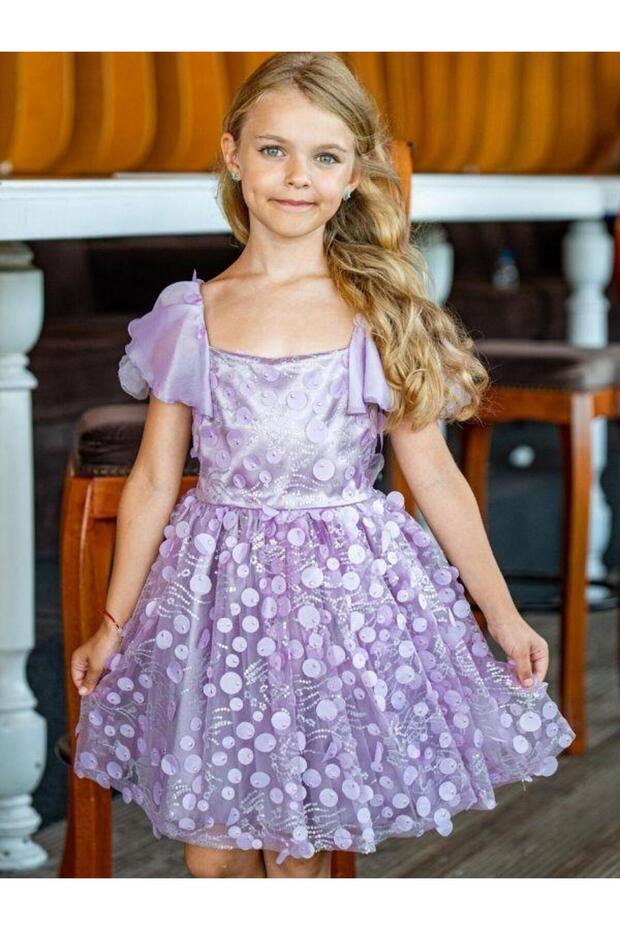 Girl's Polka Dot Lilac Design Evening Dress
