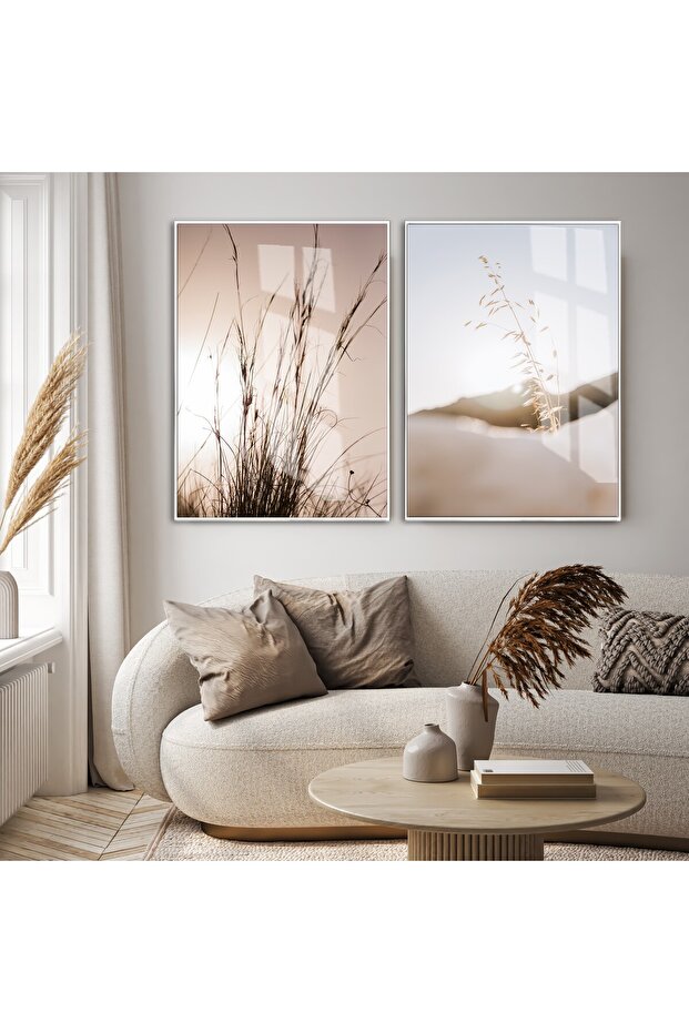 Amazing | Cream Plant Combination (Wild Oats) | Framed Glass Table 2 Pieces Vertical