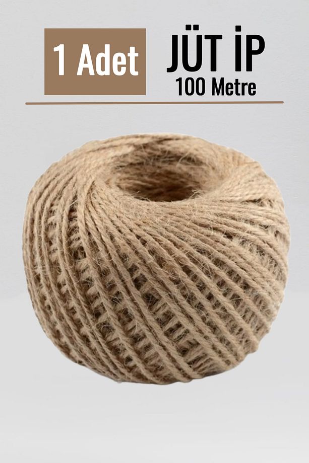 1 Adet Hasır Jüt İp 100 Metre Doğal Jüt Ip - Keten İpi, Hasır Ip, Halat Ip, Çuval Ipi Süsleme Ipi - 1