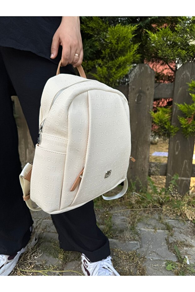 Original Women's Cream Tan Printed Large Size Backpack