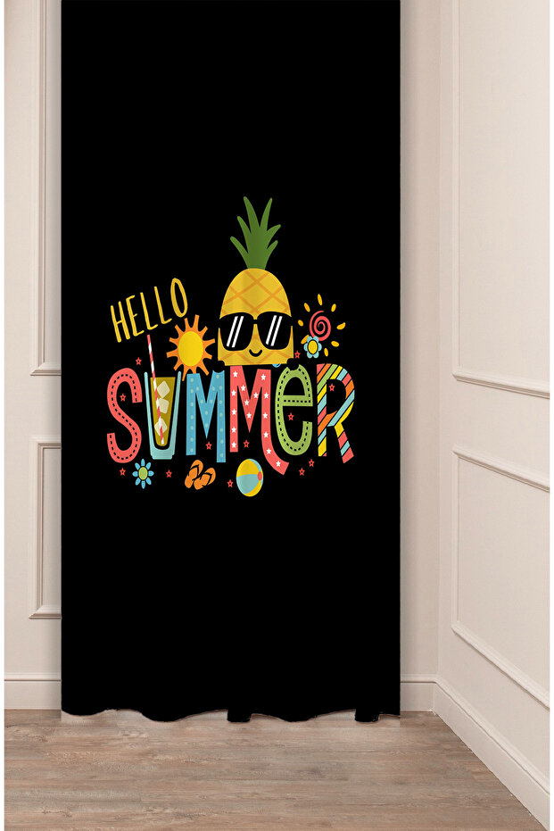 Hello Summer Summer Pineapple Sun Cocktail Pattern Special Design Digital Printed (Single Wing) Stylish Background Curtain