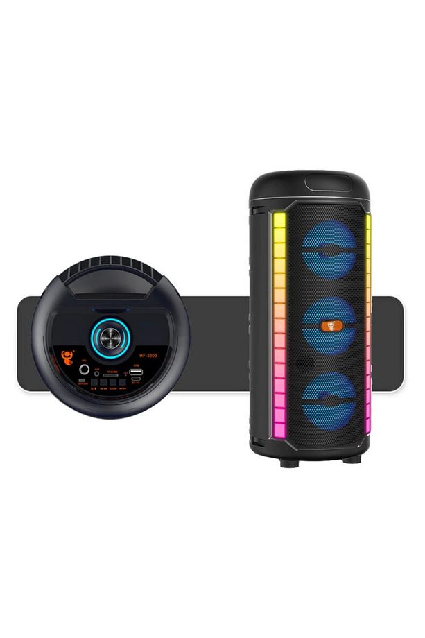 Bluetooth Hoparlör Parti Hoparlörü Işıklı Ses Bombası Radyo Usb Tf Kart Girişli Mikrofon Hediyeli - 3