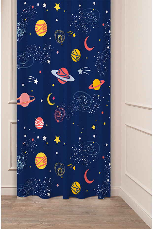 Space Planet Star Patterned Special Design Digital Printed (Single Wing) Modern Children's Room Background Curtain