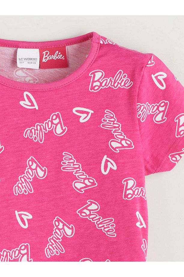 LCW Kids Pembe Barbie Baskılı Kız Çocuk Şortlu Pijama Takım - 3