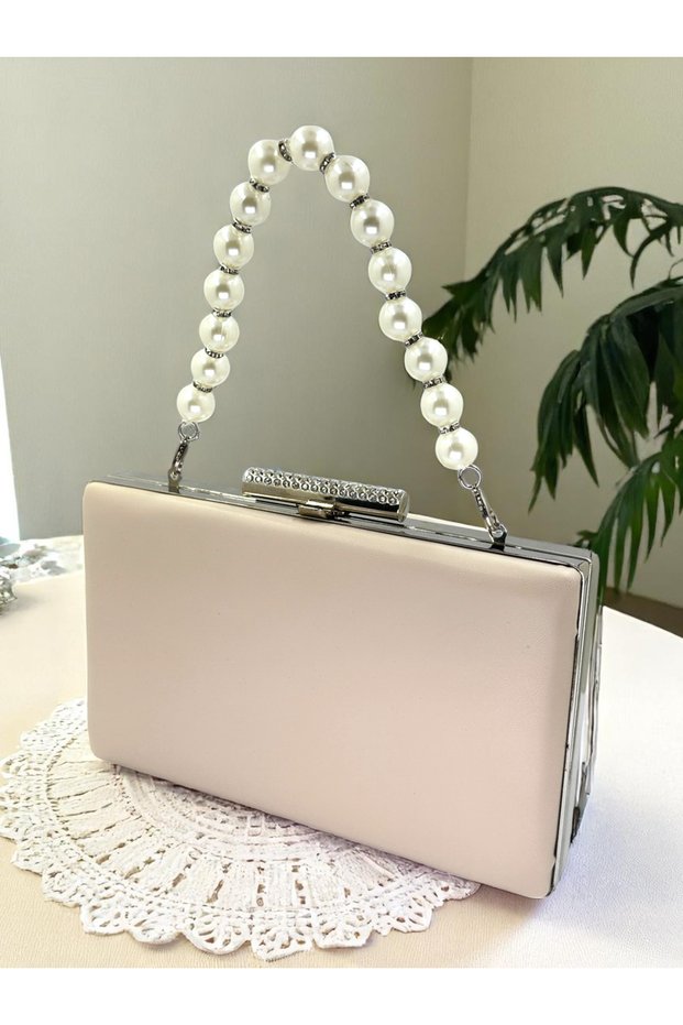 Sand Color Matte Skin Leather Pearl Handle Women Evening Dress Bag Wedding Engagement Graduation