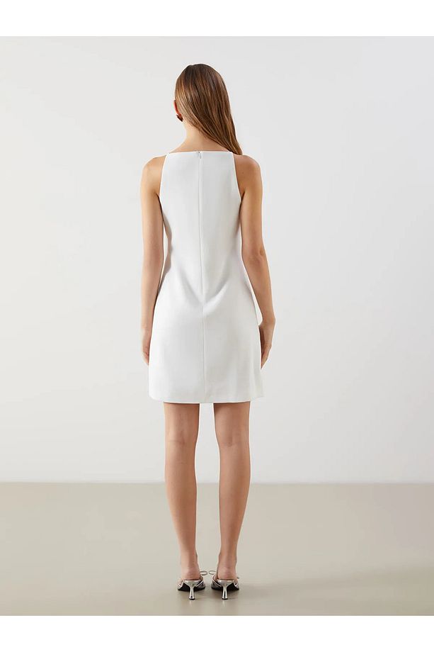 Halter Yaka Krep Mini Elbise - 3