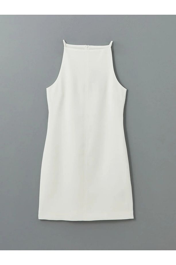 Halter Yaka Krep Mini Elbise - 4