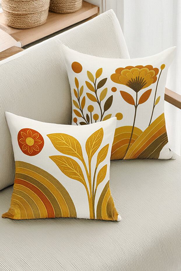 Set of 4 Double-Sided Digital Print Cushion Covers (Punch Embroidery Pattern Look)