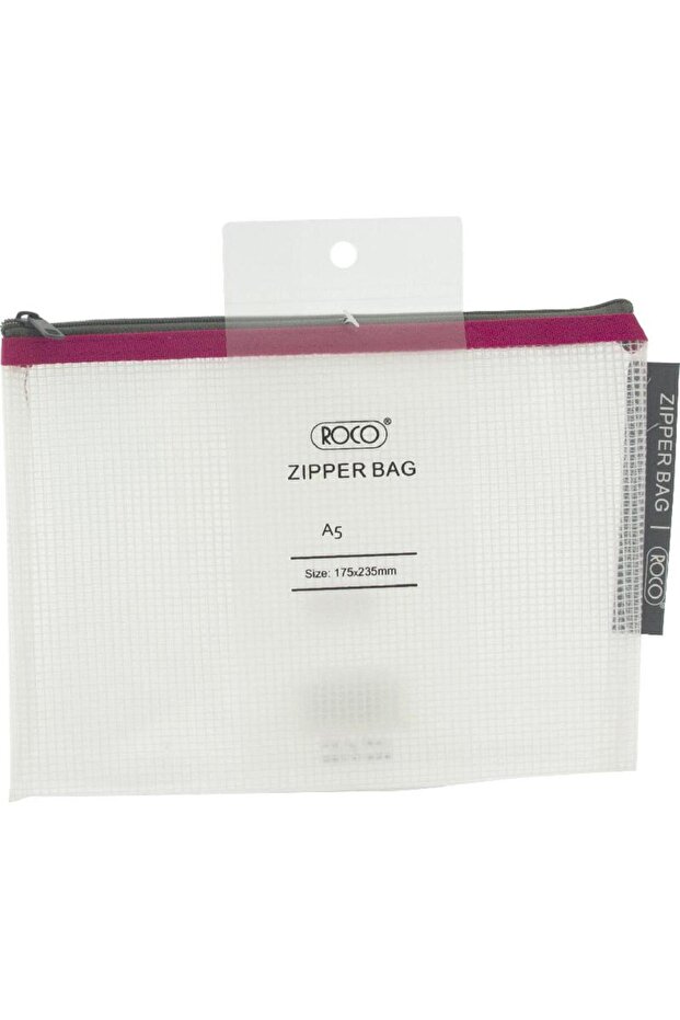 حقيبة مستندات A5 - فتحة تحميل علوية، شفافة مع لمسة وردية - 1