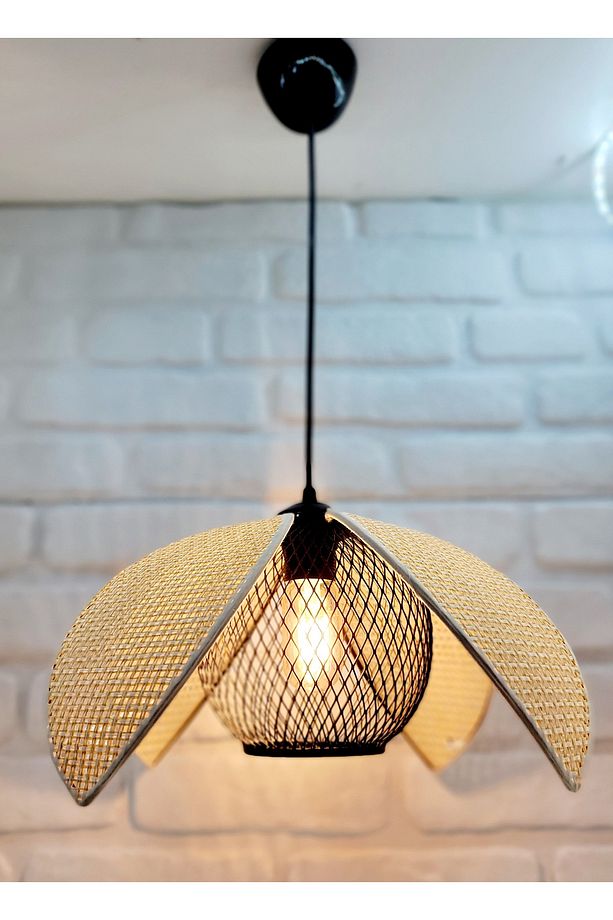 Hasır Hazeran Rattan Palmiye Model Bohem Salon Oturma Odası Hol Cafe Restaurant Tekli Sarkıt Avize - 3