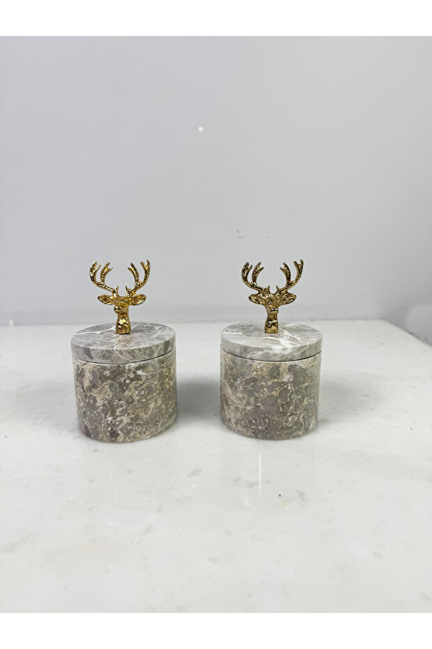 Natural Gray Marble Spice Rack Set of 2 Marble Spice Rack with Gold Deer Object with Lid